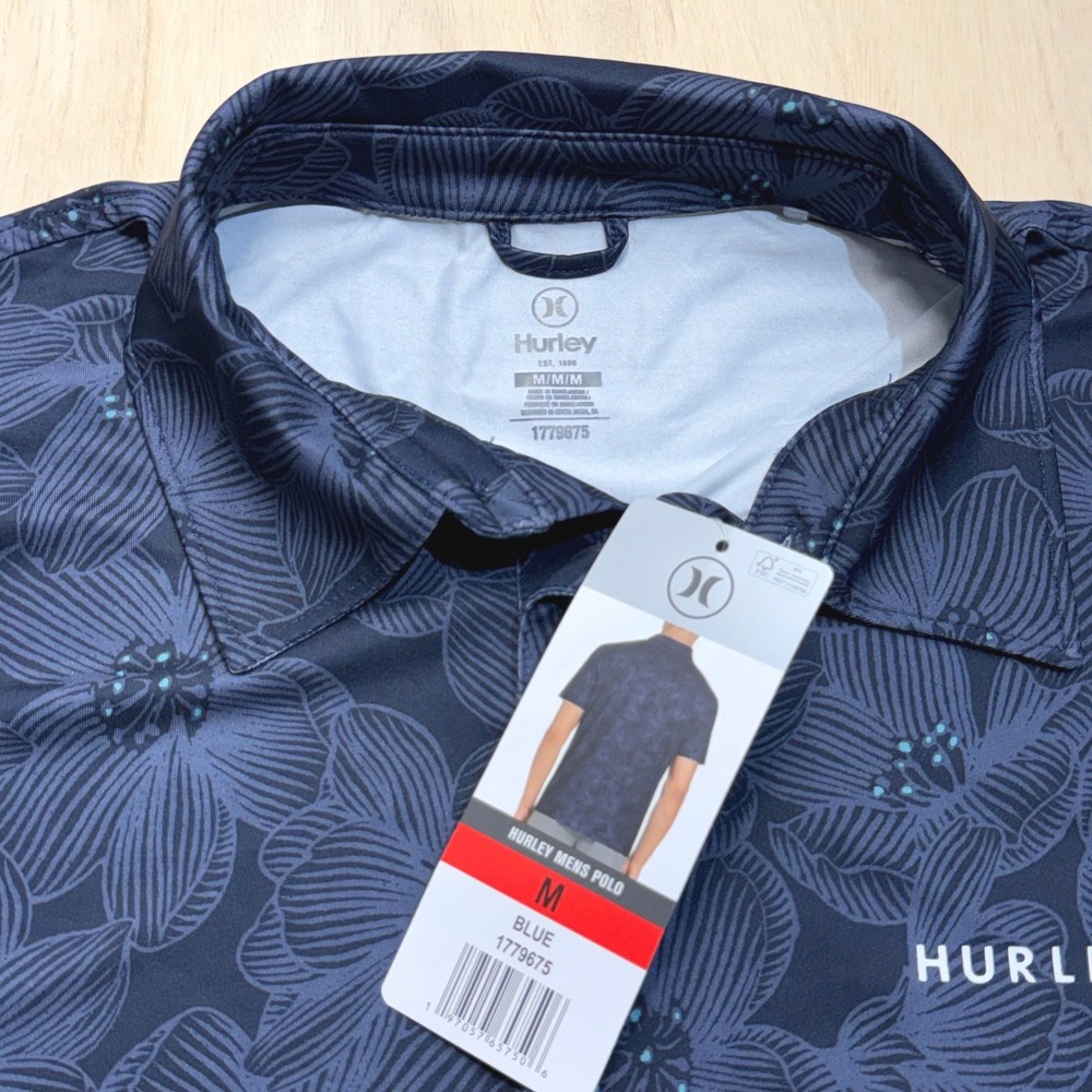 NEW Mens Hurley Golf Polo Aloha Blue Floral Shirt Quick Dry UPF 50+ Size Medium - Picture 6 of 9